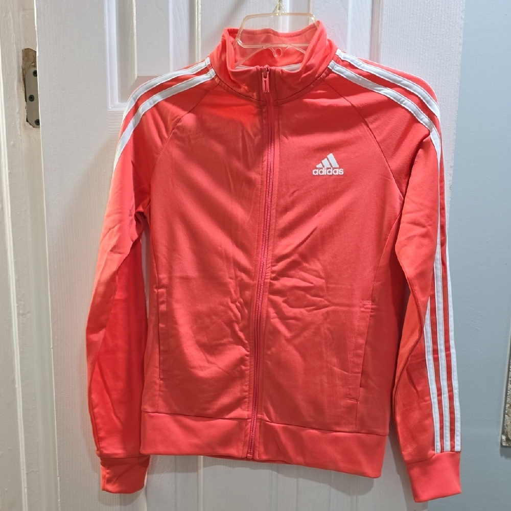 Adidas Pink/Coral Zip-Up Jacket with White Stripes Woman's Size XS